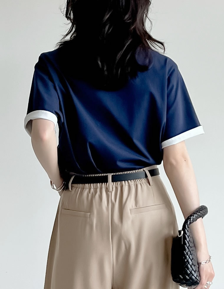 配色スリーブ半袖ロゴTシャツ