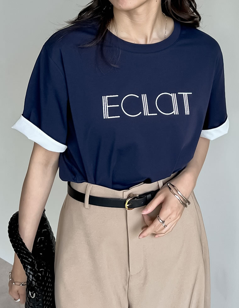 配色スリーブ半袖ロゴTシャツ