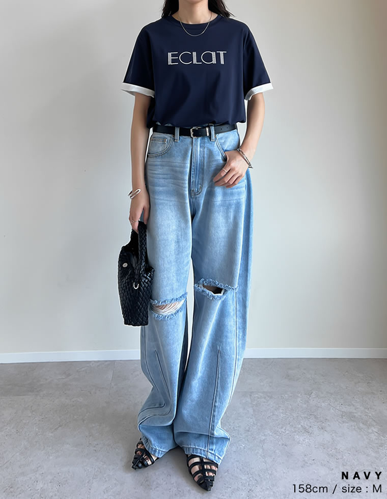 配色スリーブ半袖ロゴTシャツ