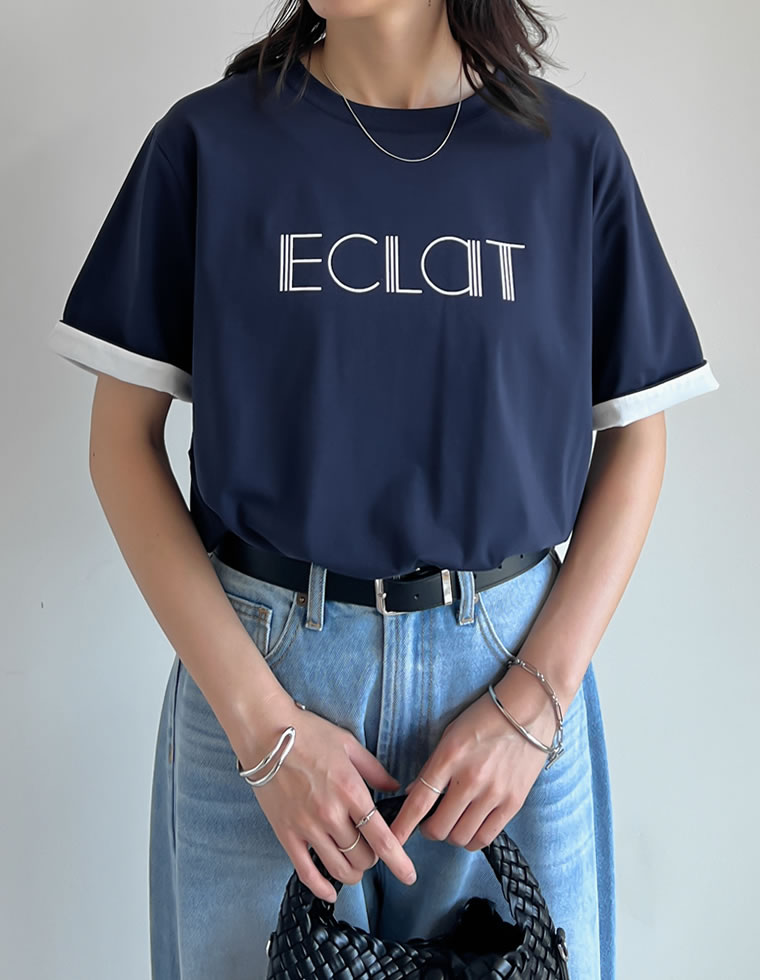 配色スリーブ半袖ロゴTシャツ