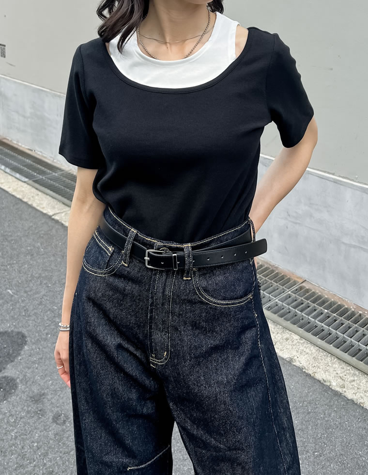 スムースカットソーレイヤード風Tシャツ