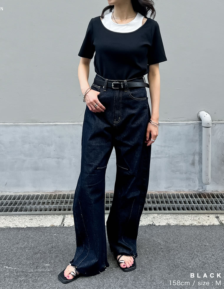 スムースカットソーレイヤード風Tシャツ