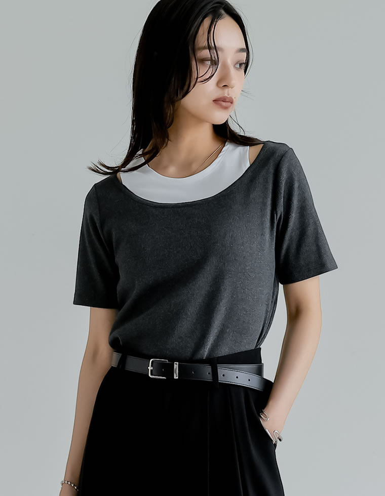 スムースカットソーレイヤード風Tシャツ