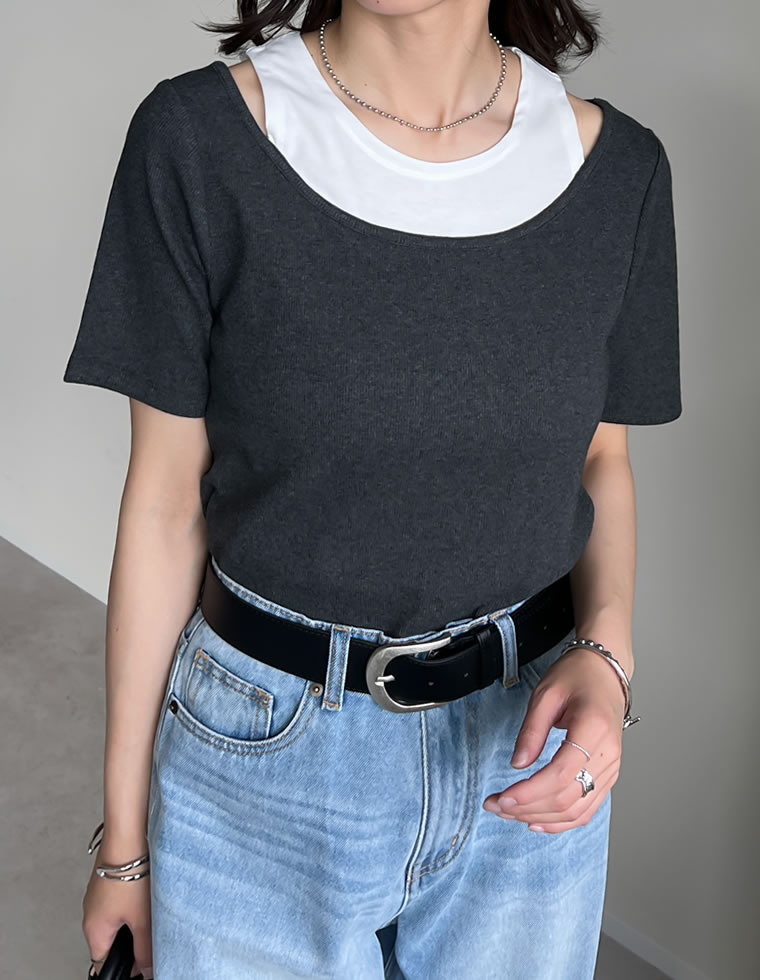 スムースカットソーレイヤード風Tシャツ