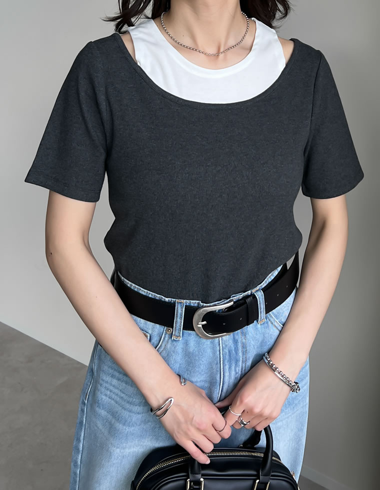 スムースカットソーレイヤード風Tシャツ