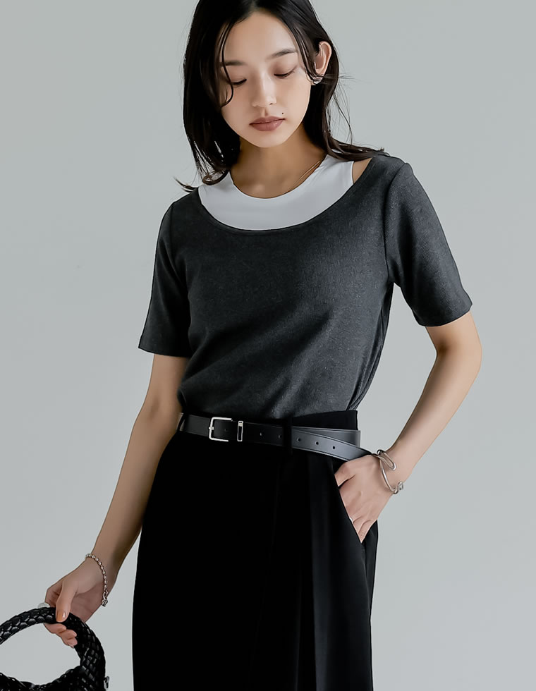 スムースカットソーレイヤード風Tシャツ