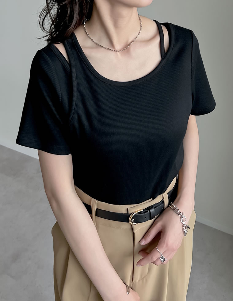 スムースカットソーアシンメトリーTシャツ