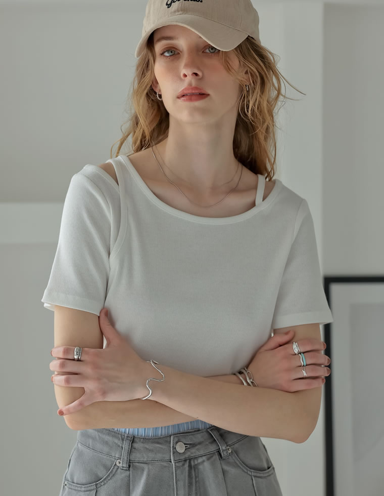 スムースカットソーアシンメトリーTシャツ