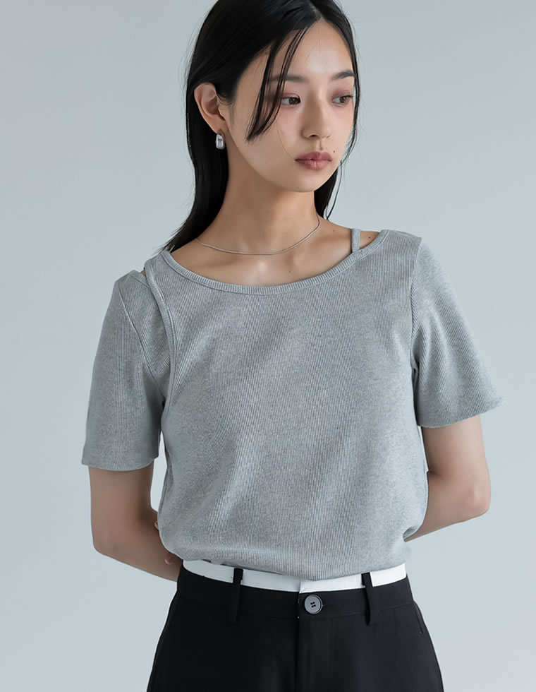 スムースカットソーアシンメトリーTシャツ