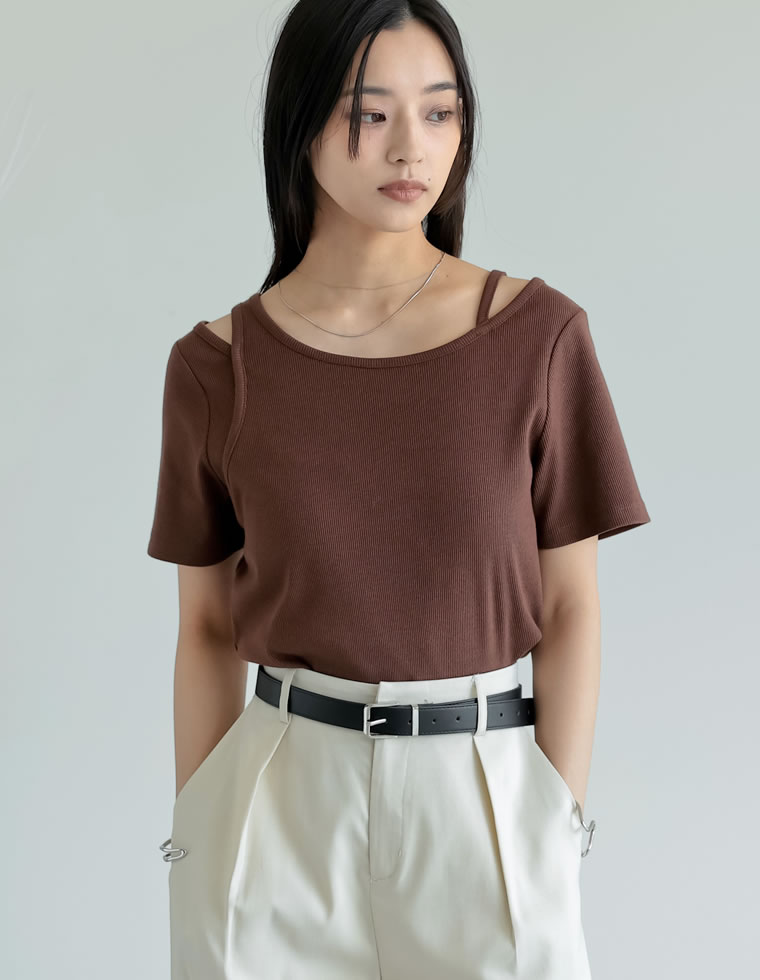スムースカットソーアシンメトリーTシャツ