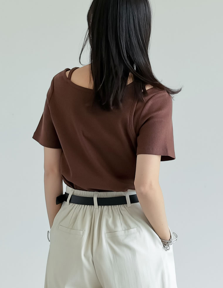 スムースカットソーアシンメトリーTシャツ