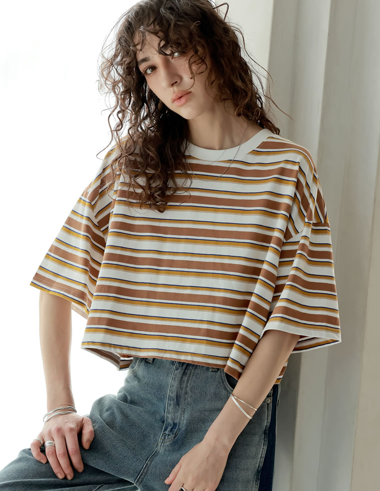 綿天竺マルチボーダーＴシャツ