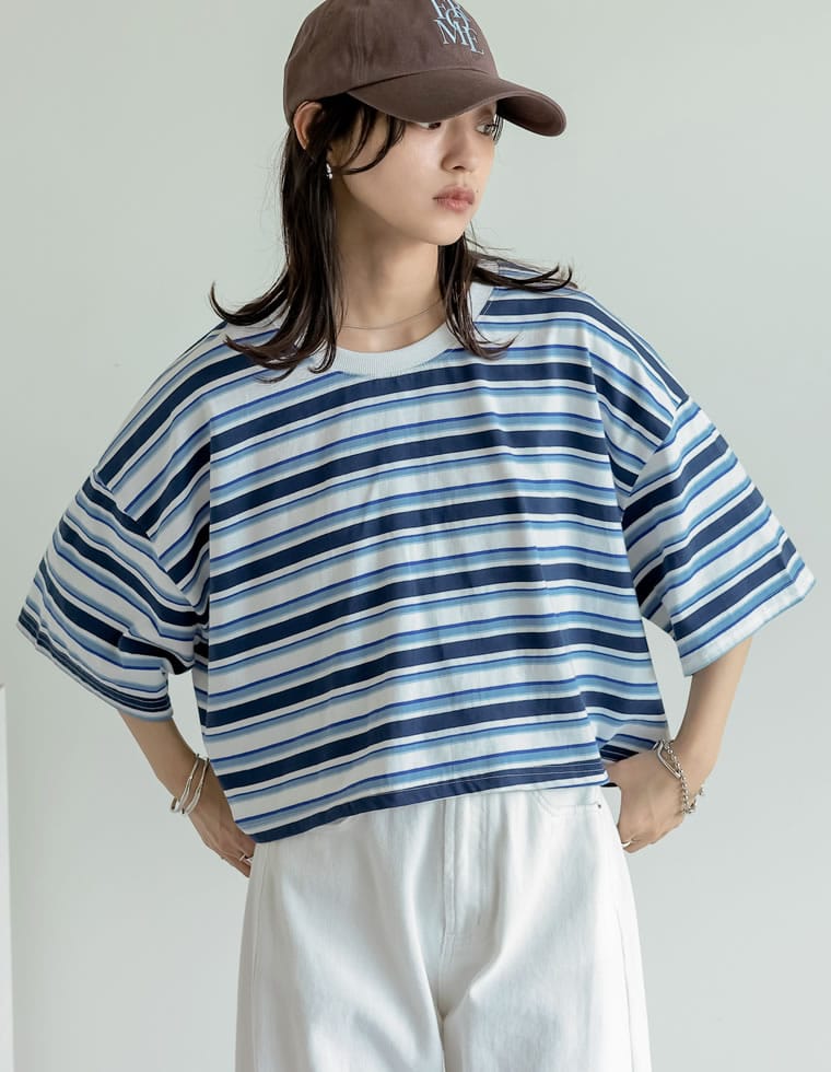 綿天竺マルチボーダーＴシャツ