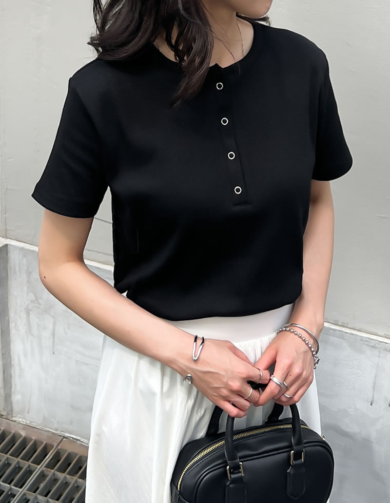 テレコリブドットボタンTシャツ