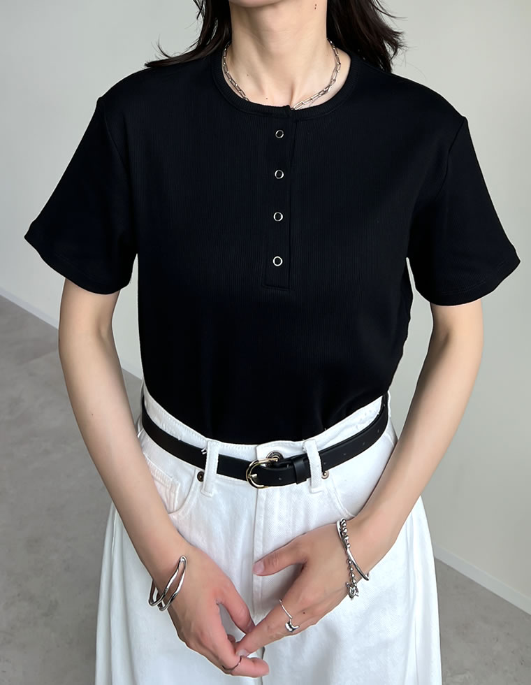 テレコリブドットボタンTシャツ