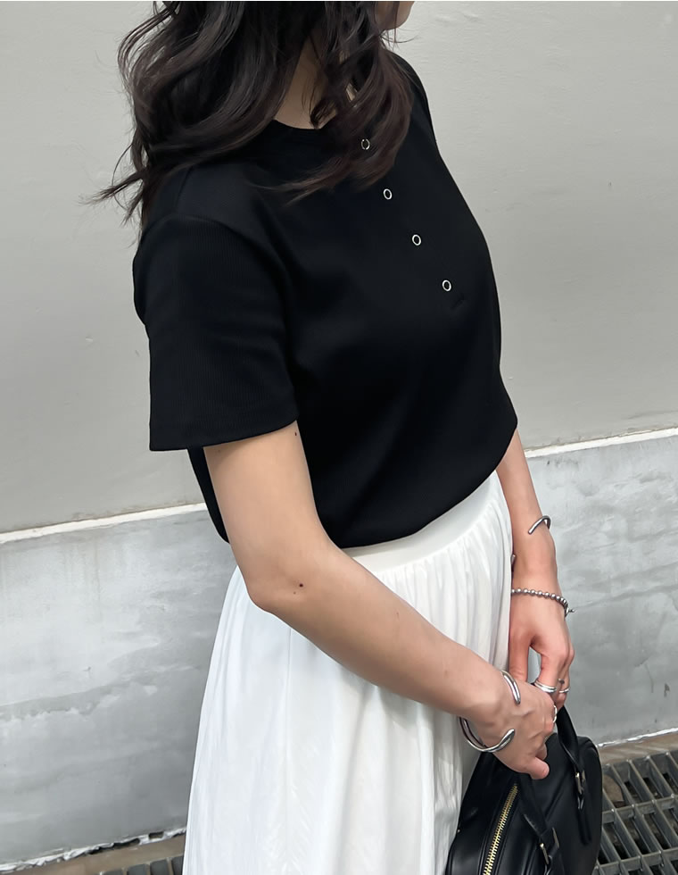 テレコリブドットボタンTシャツ