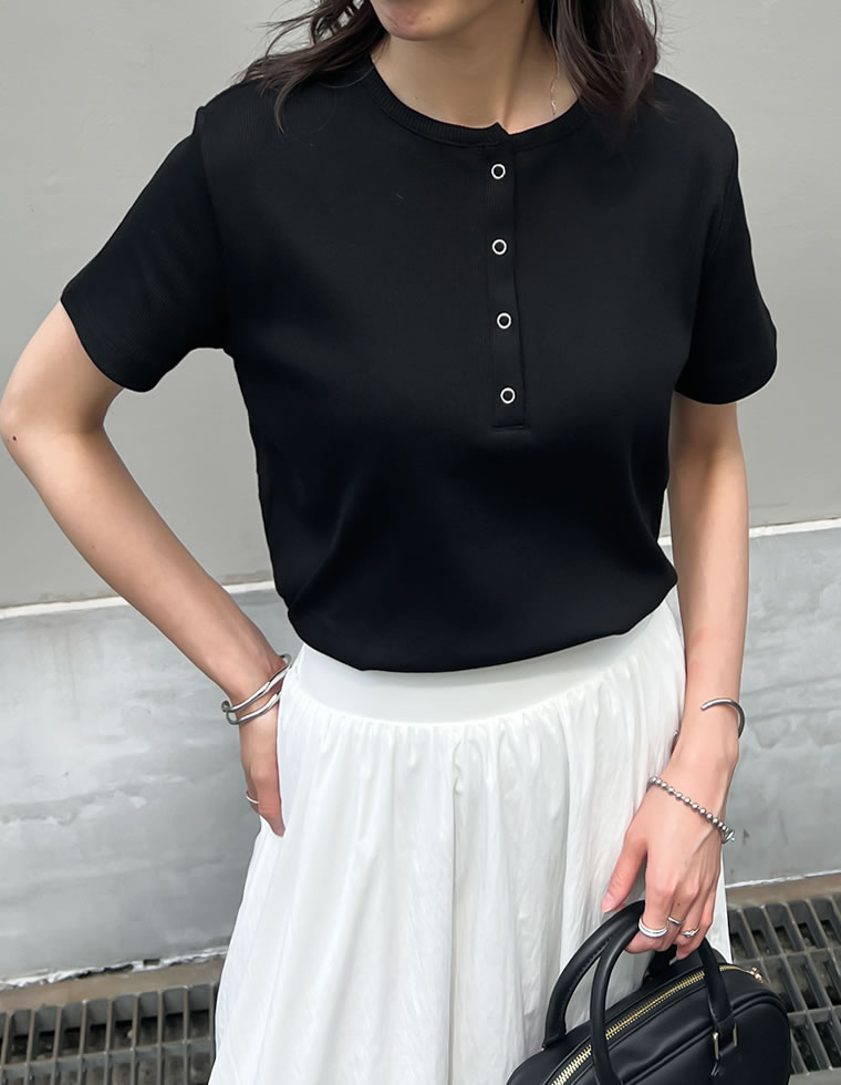 テレコリブドットボタンTシャツ