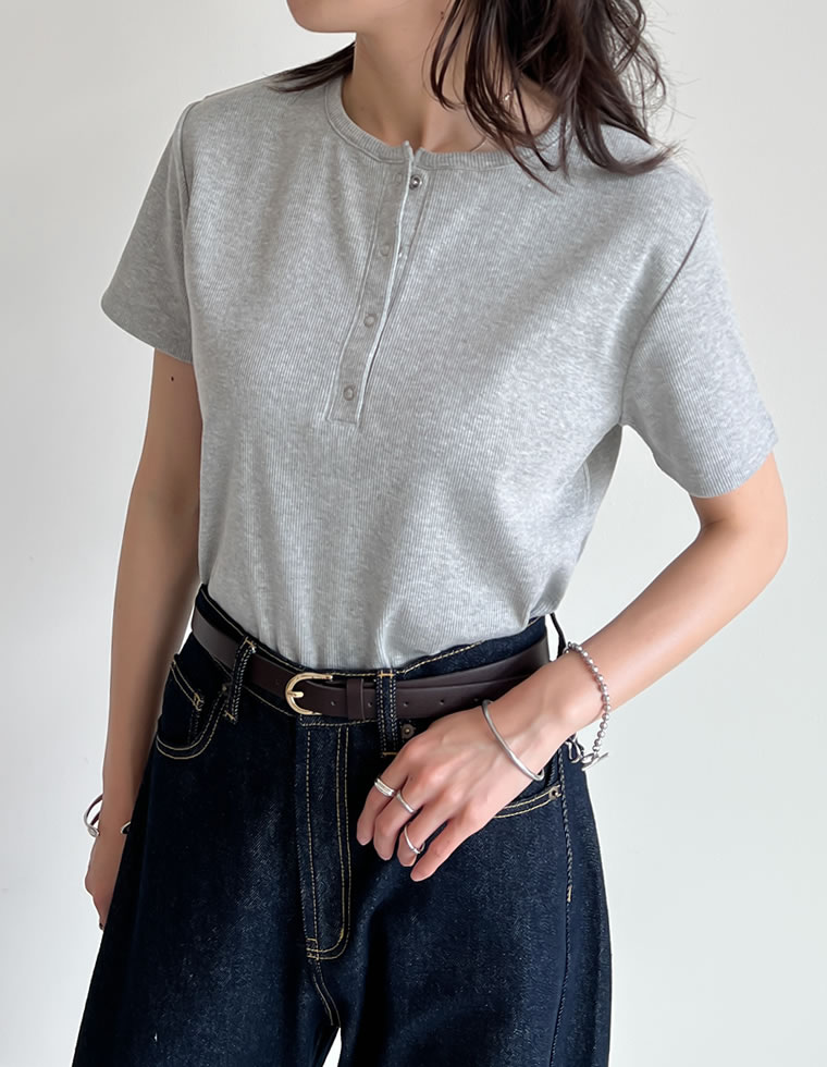 テレコリブドットボタンTシャツ