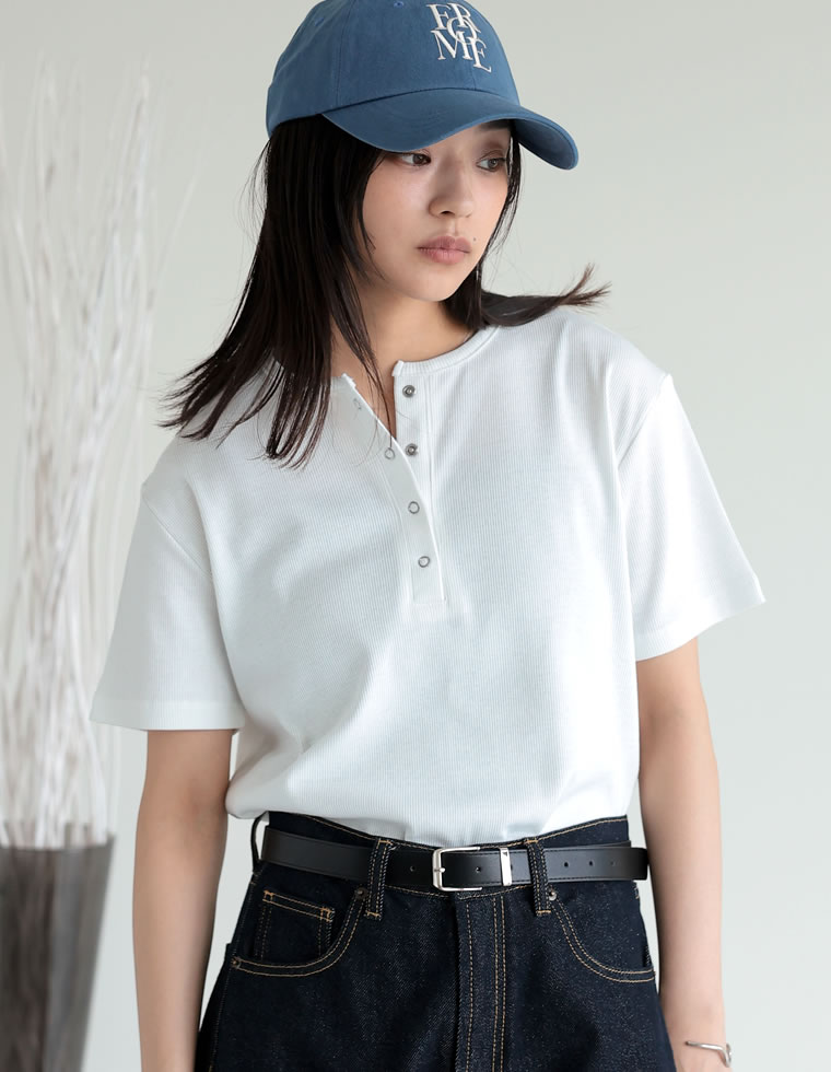 テレコリブドットボタンTシャツ