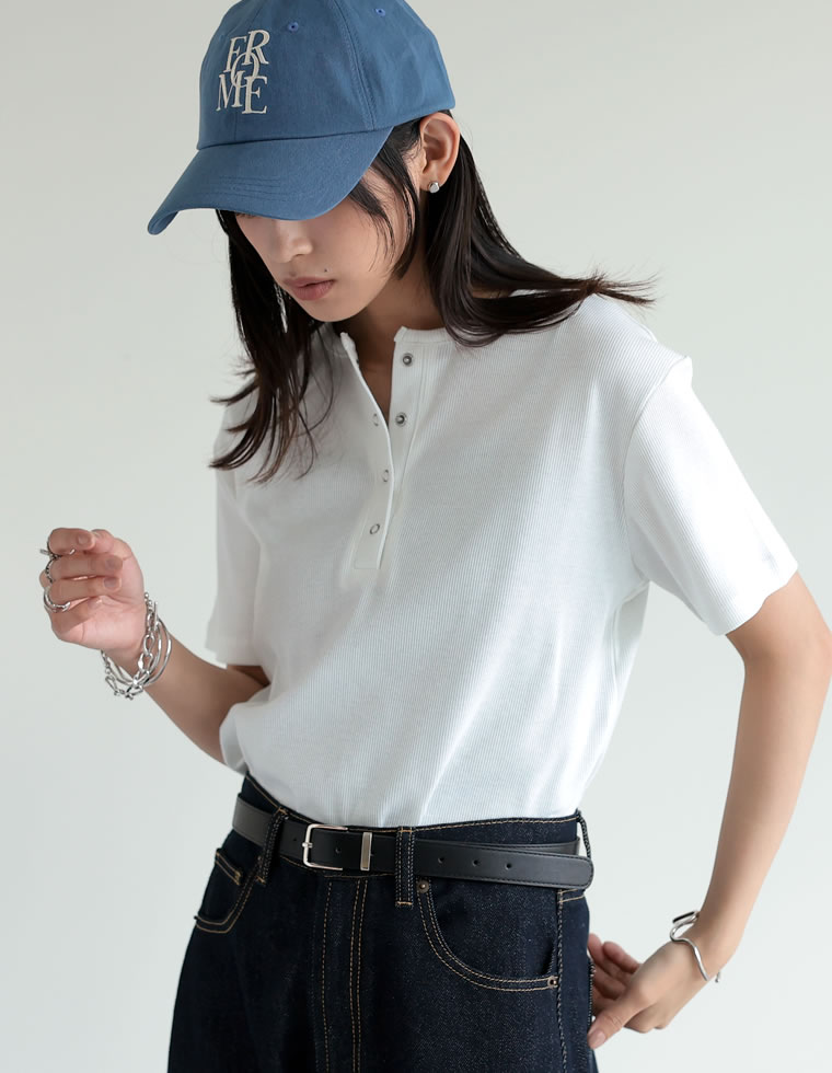 テレコリブドットボタンTシャツ