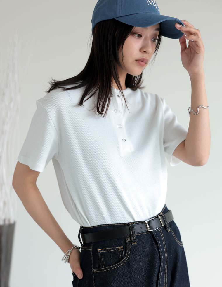 テレコリブドットボタンTシャツ