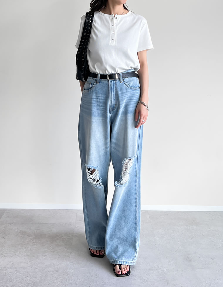 テレコリブドットボタンTシャツ