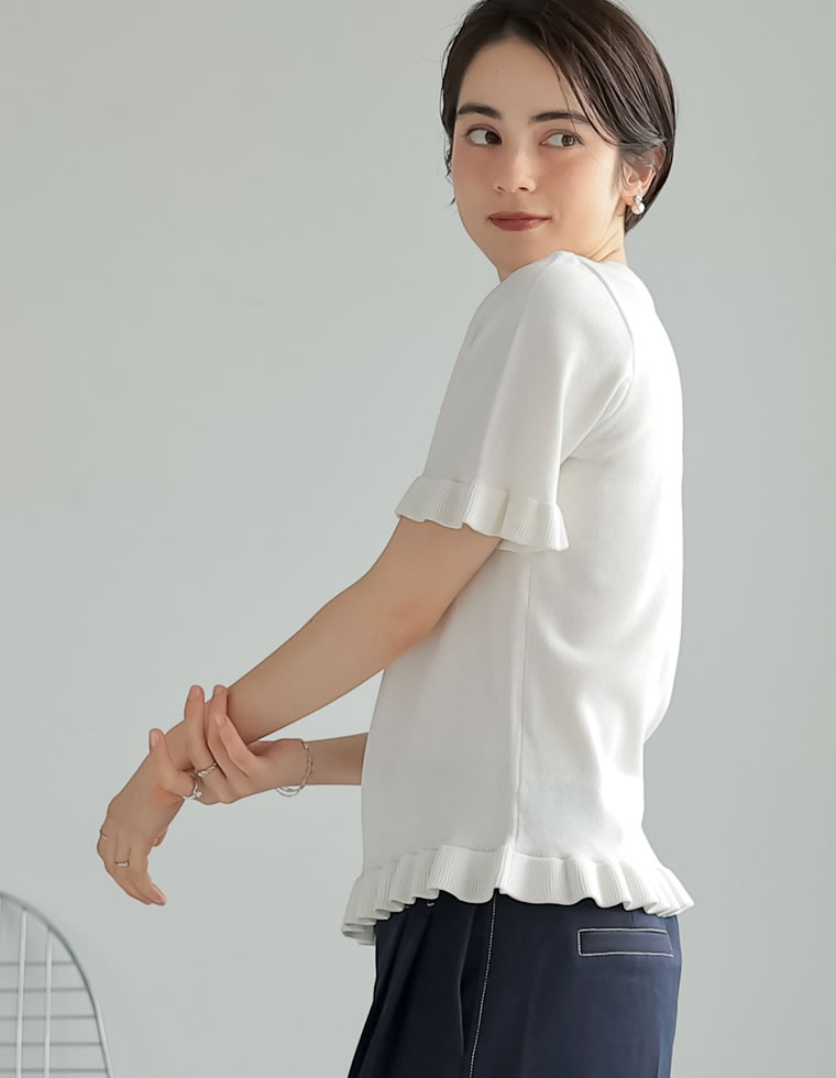 裾フリルMロゴサマーニットトップス