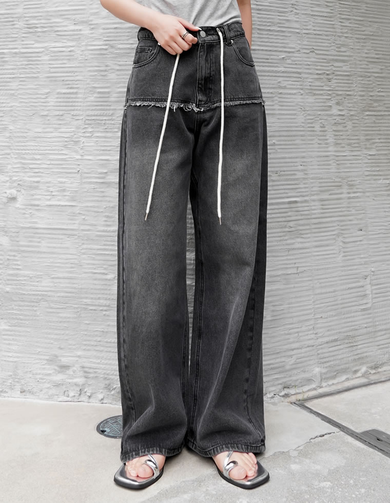 ロープベルト付きバレルレッグカーブパンツ