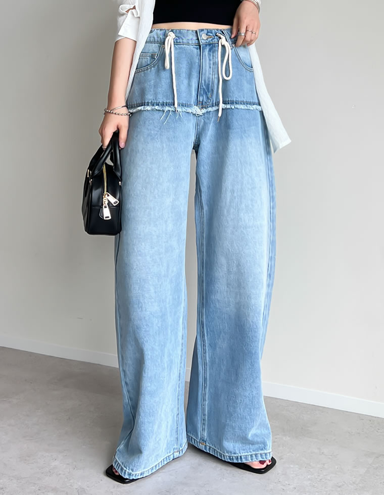 ロープベルト付きバレルレッグカーブパンツ