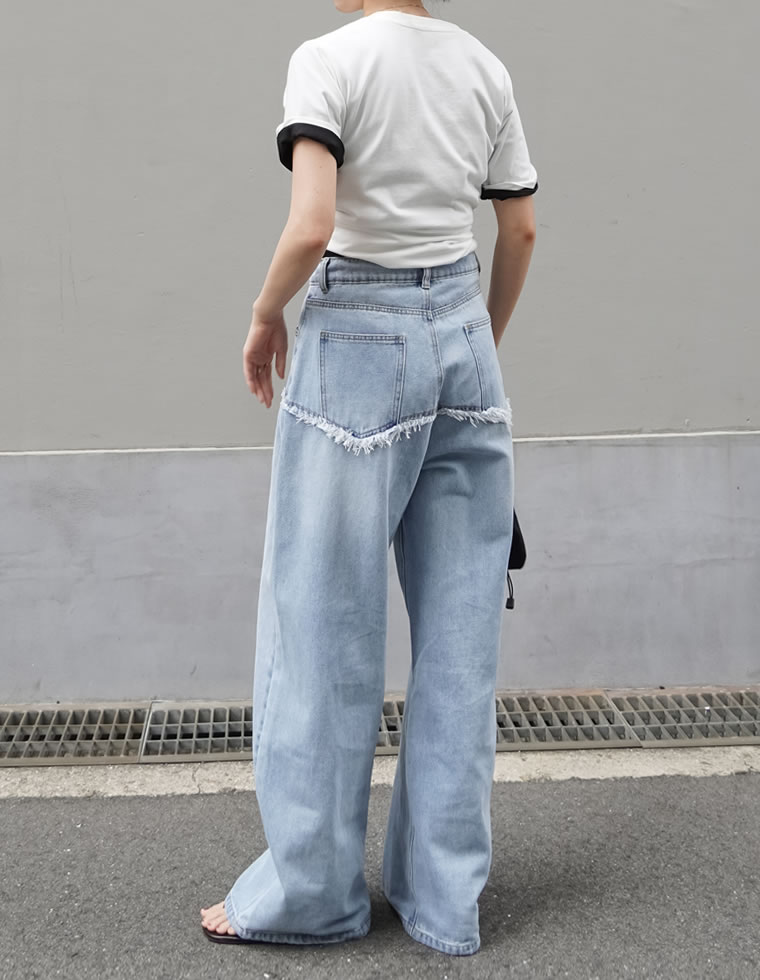 ロープベルト付きバレルレッグカーブパンツ