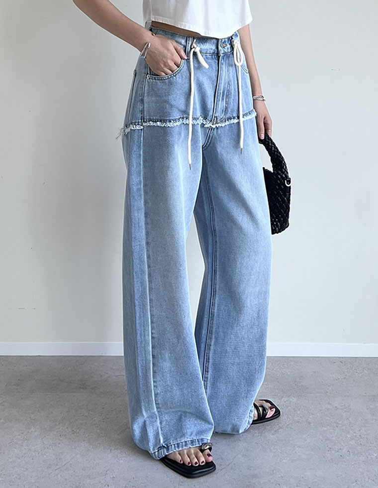 ロープベルト付きバレルレッグカーブパンツ