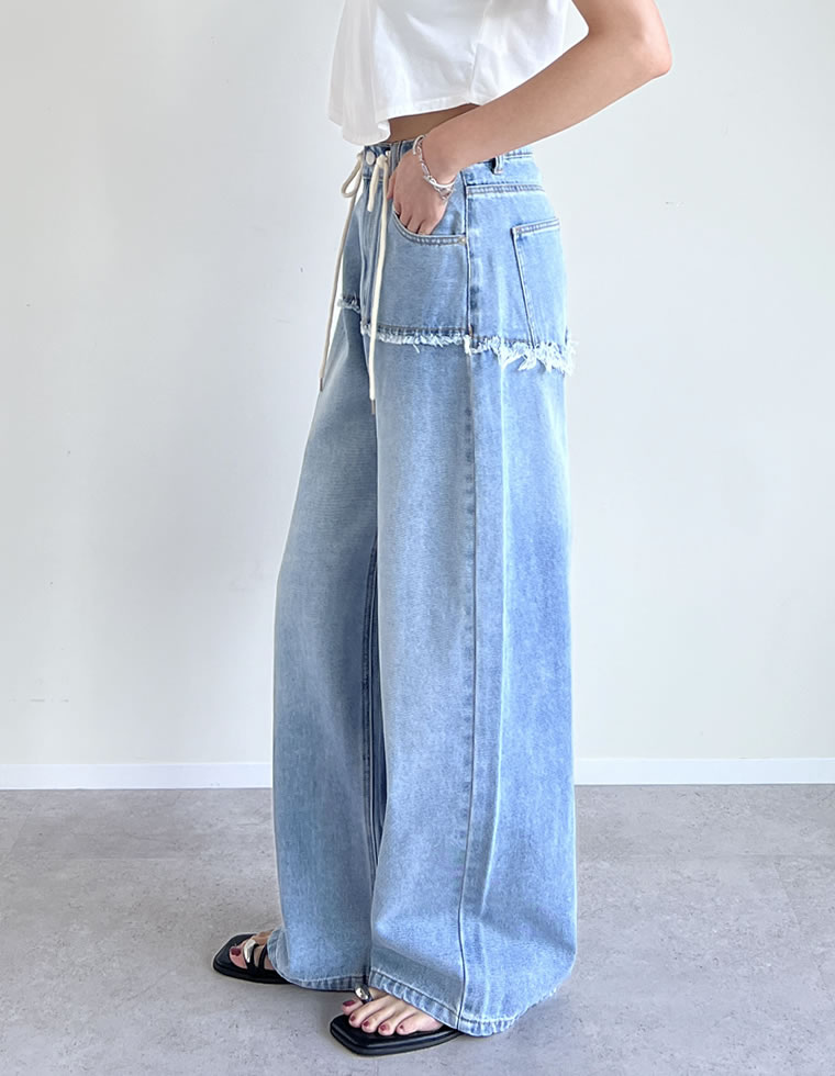 ロープベルト付きバレルレッグカーブパンツ