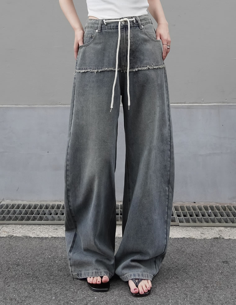 ロープベルト付きバレルレッグカーブパンツ