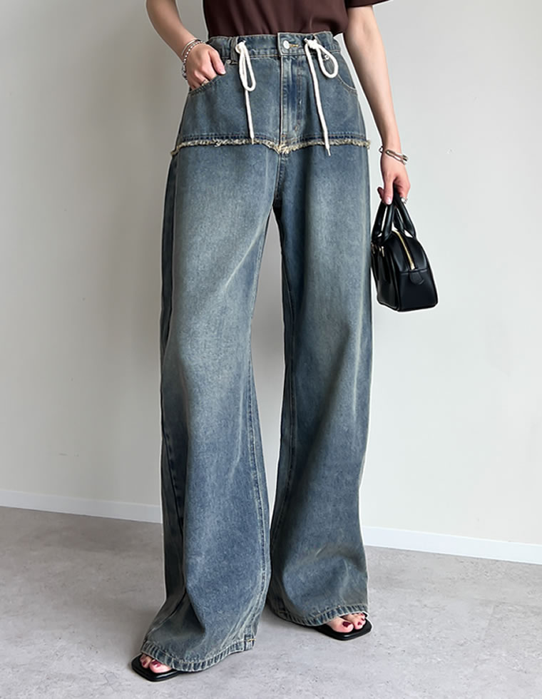 ロープベルト付きバレルレッグカーブパンツ