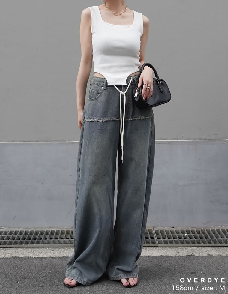 ロープベルト付きバレルレッグカーブパンツ
