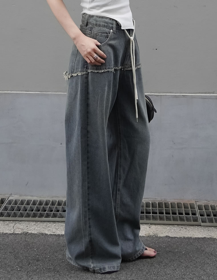 ロープベルト付きバレルレッグカーブパンツ