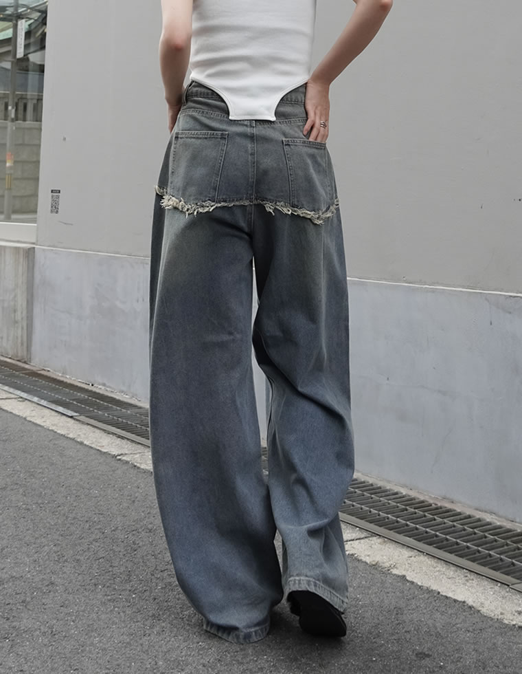 ロープベルト付きバレルレッグカーブパンツ