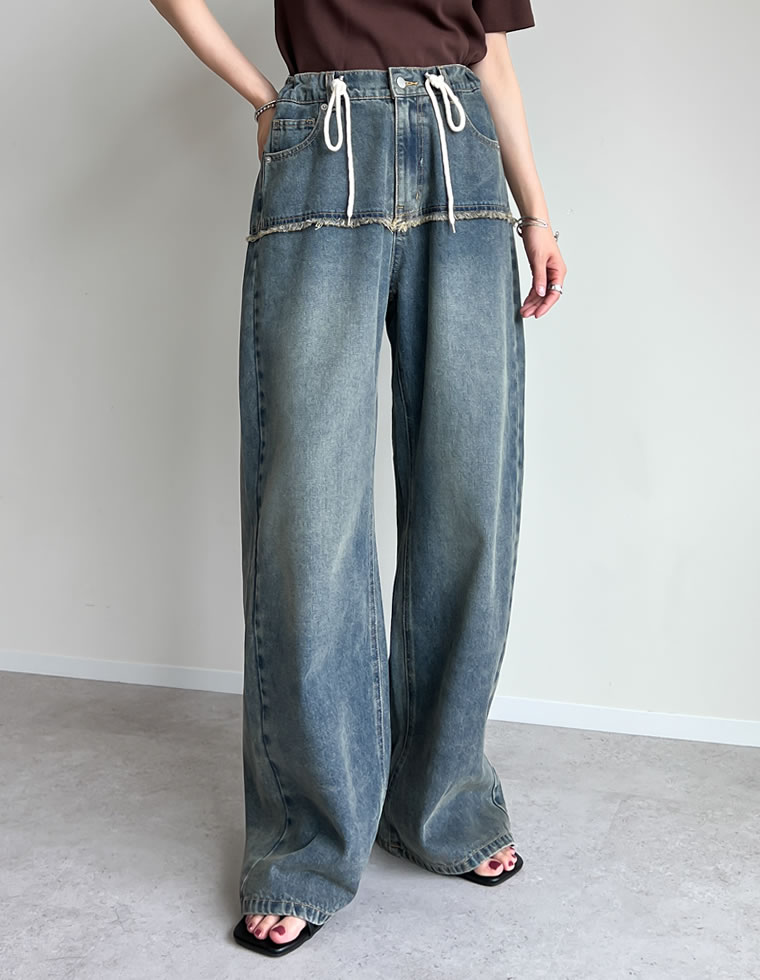 ロープベルト付きバレルレッグカーブパンツ
