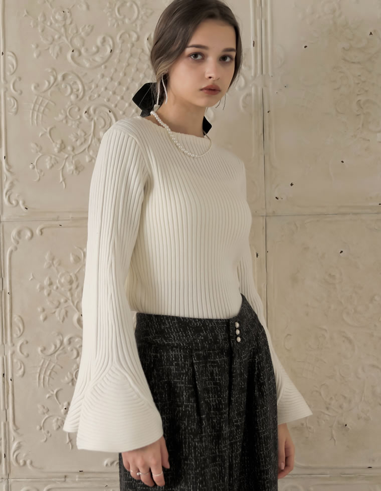 フィッシュスリーブリブニットトップス