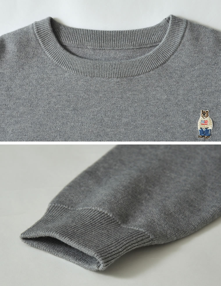 ベア刺繍ニットプルオーバー
