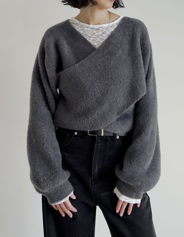 シャギーカシュクールニットプルオーバー
