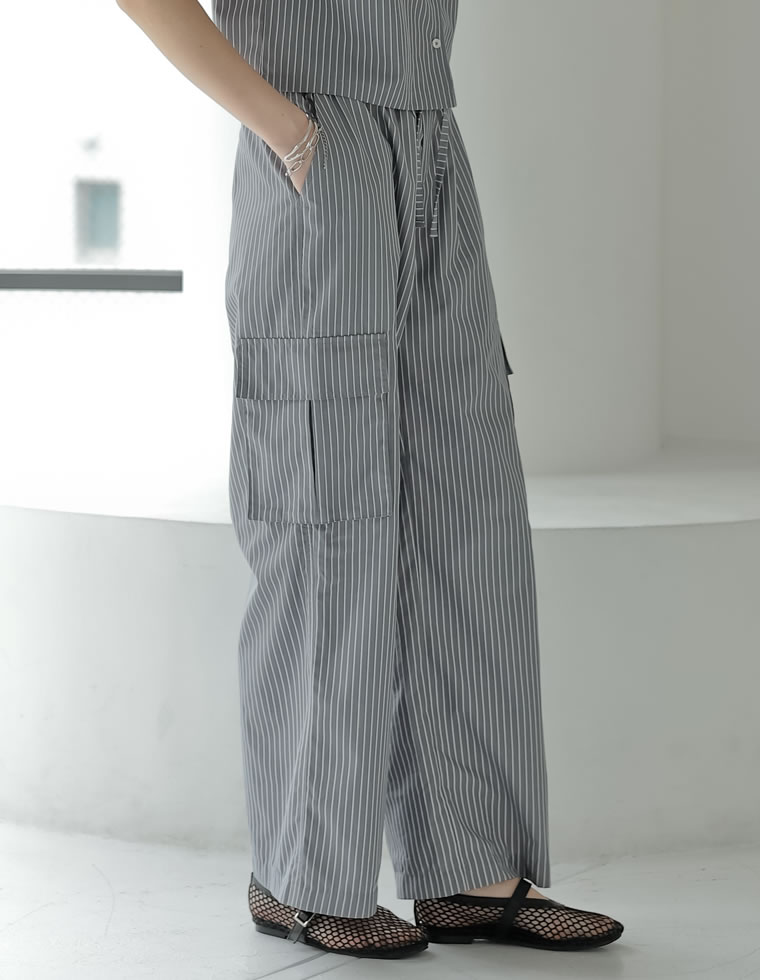 マルチストライプブロードカーゴパンツ