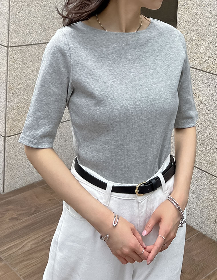 テレコリブ5分袖トップス