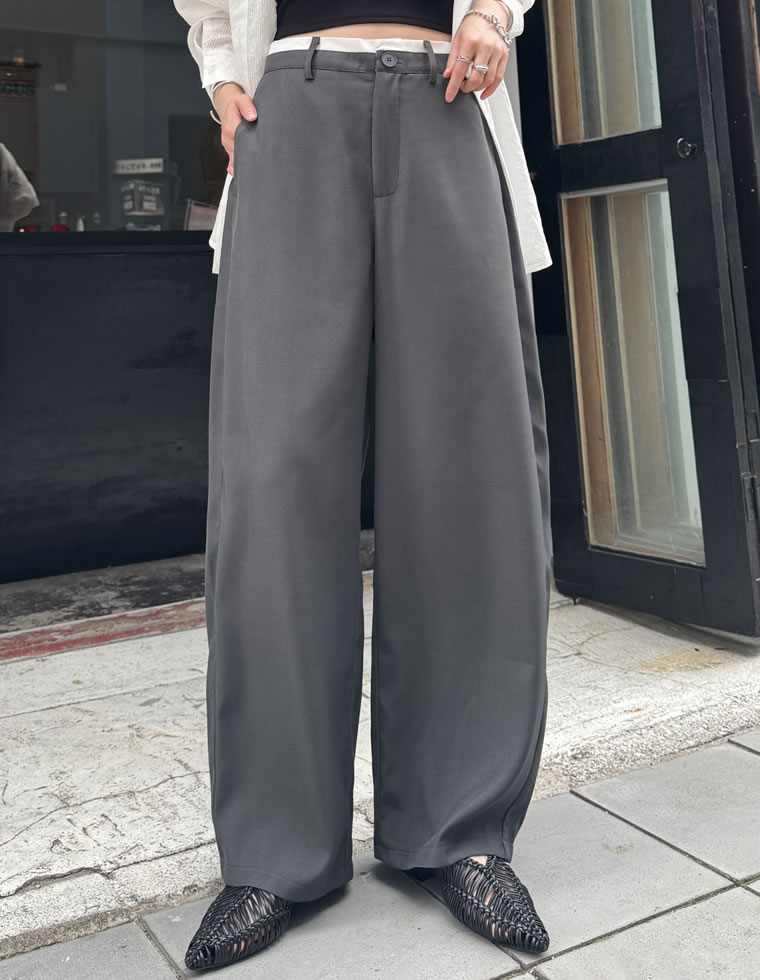 ツイルウエスト切り替えバレルレッグパンツ