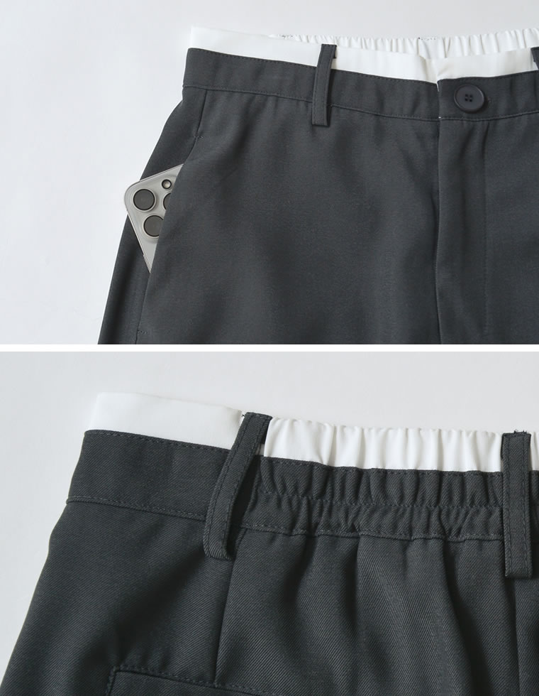 ツイルウエスト切り替えバレルレッグパンツ