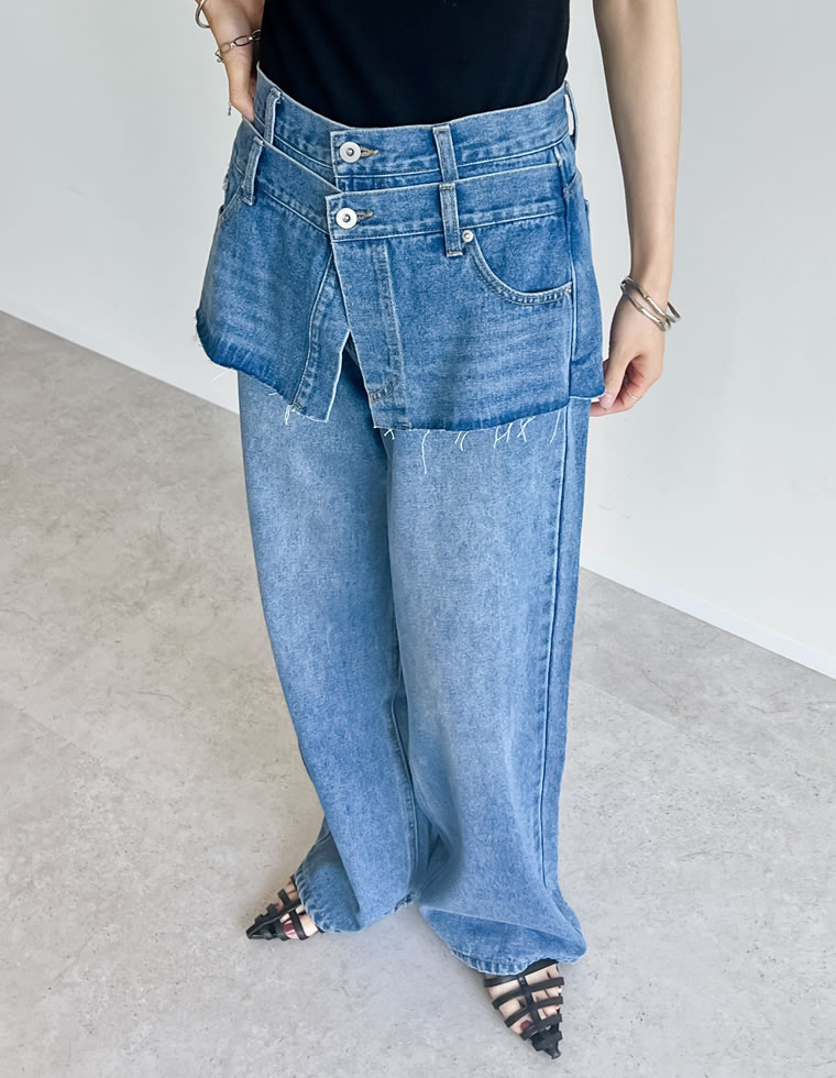 デニムスカートレイヤードライクパンツ