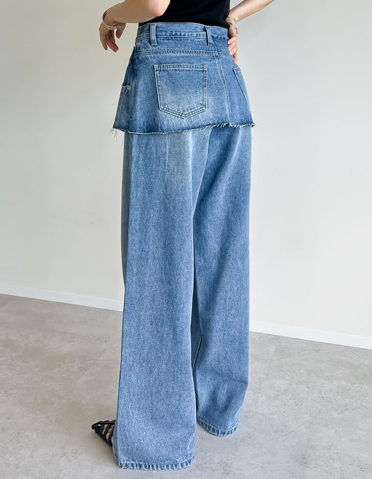 デニムスカートレイヤードライクパンツ