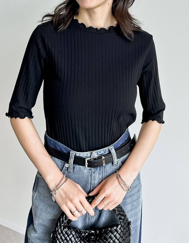 ワイドリブカットソーメロー半袖Tシャツ