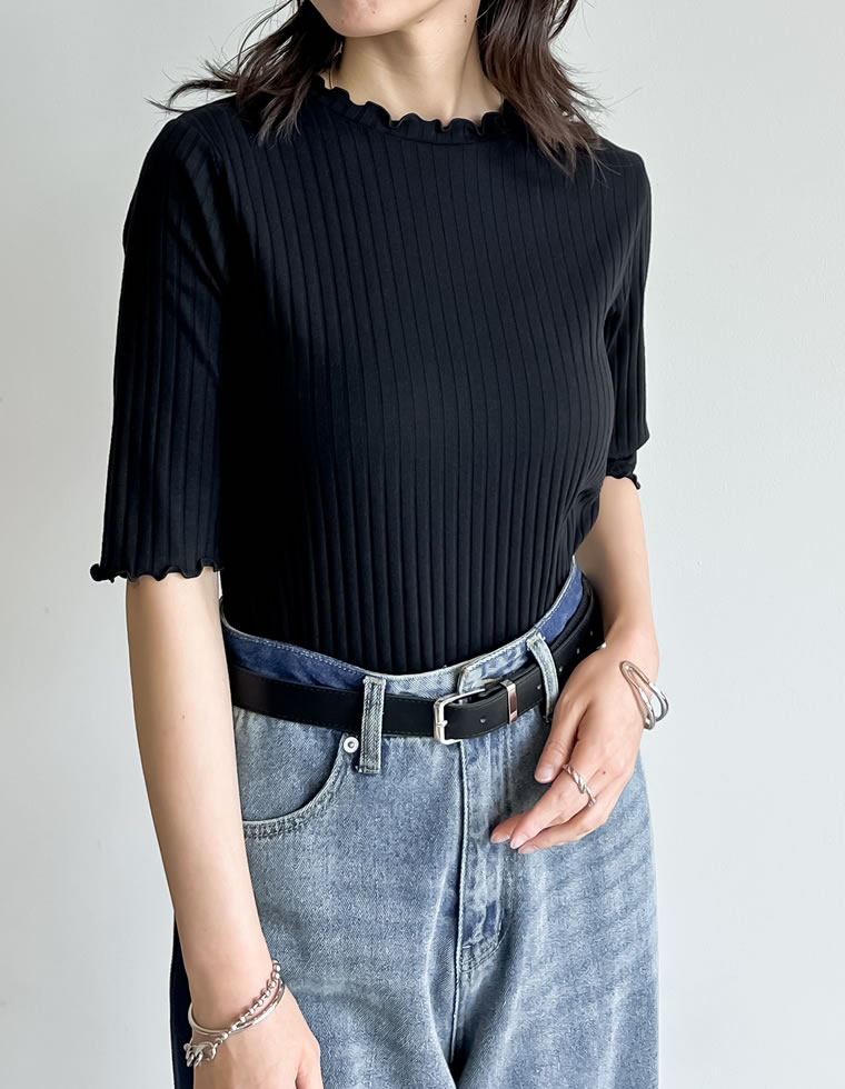 ワイドリブカットソーメロー半袖Tシャツ
