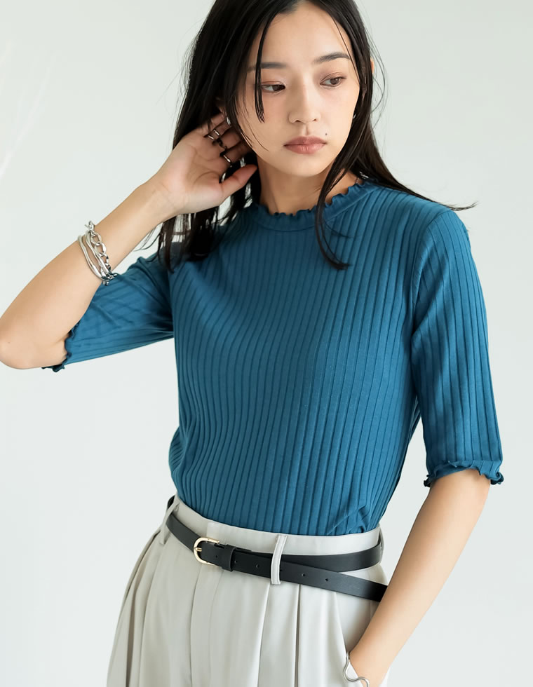 ワイドリブカットソーメロー半袖Tシャツ